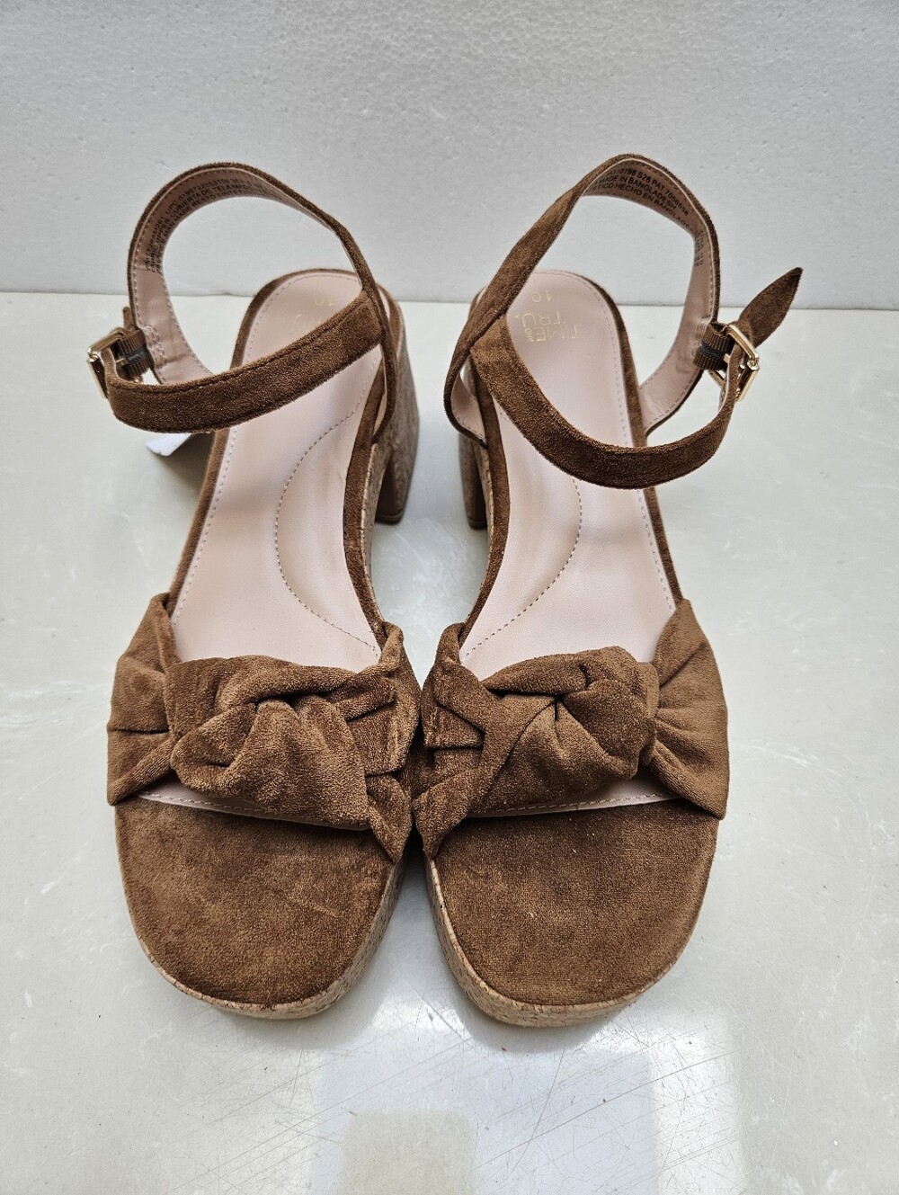 Time and Tru Womens Cork Knot Platform Sandal Size 10 Cognac Brown Suede NWT